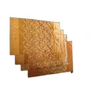 4 Vintage 100% silk Asian handmade pieced placemats gold tone Paisley design